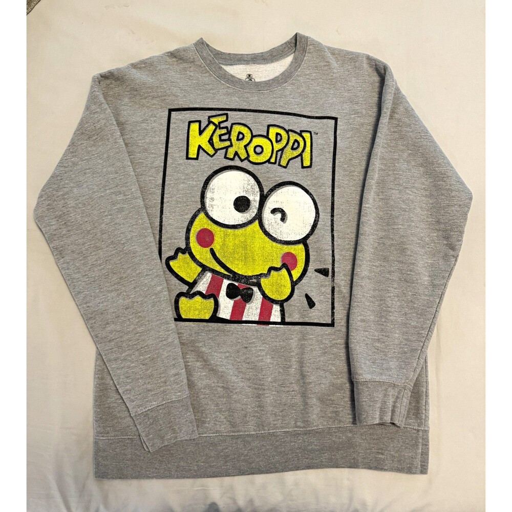 Sanrio Keroppi Women's Gray Crewneck Pullover Graphic Fleece Sweatshirt M
